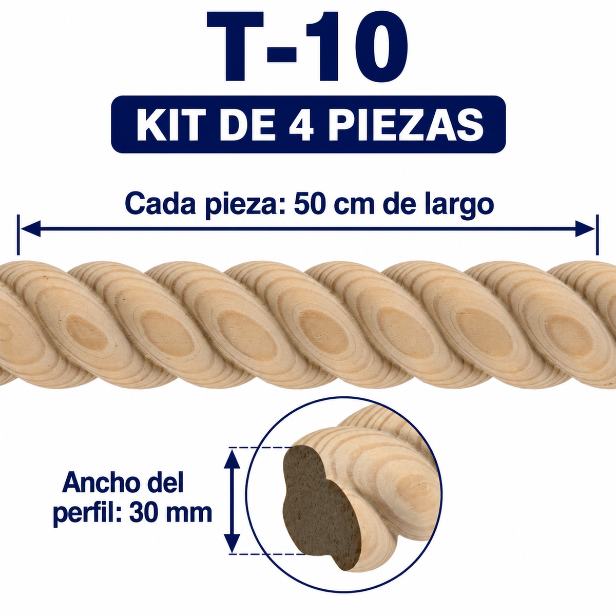 Kit 4 Bastones Trenzados T-10 de Madera | 55 cm c/u | Pino Natural para Proyectos DIY