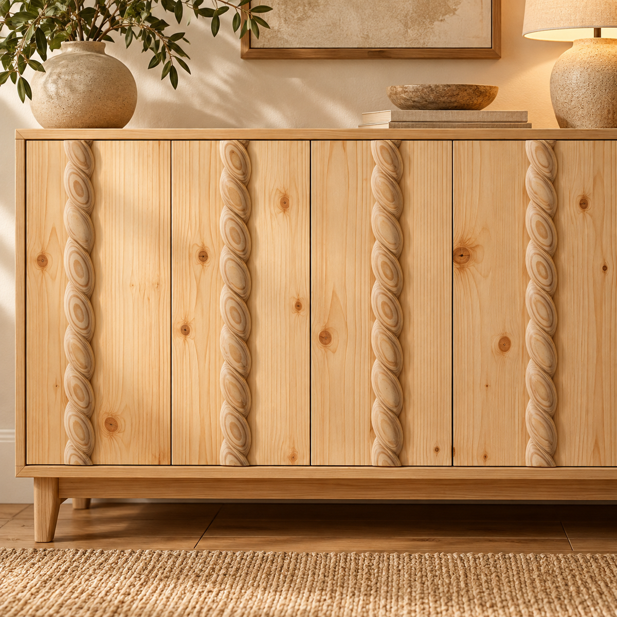 Kit 4 Bastones Trenzados T-10 de Madera | 55 cm c/u | Pino Natural para Proyectos DIY
