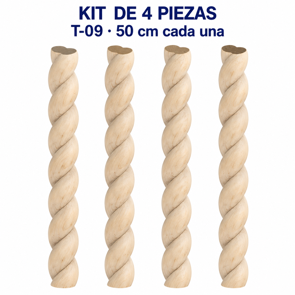 Kit 4 Bastones Trenzados T-09 de Madera | 55 cm c/u | Pino Natural para Proyectos DIY