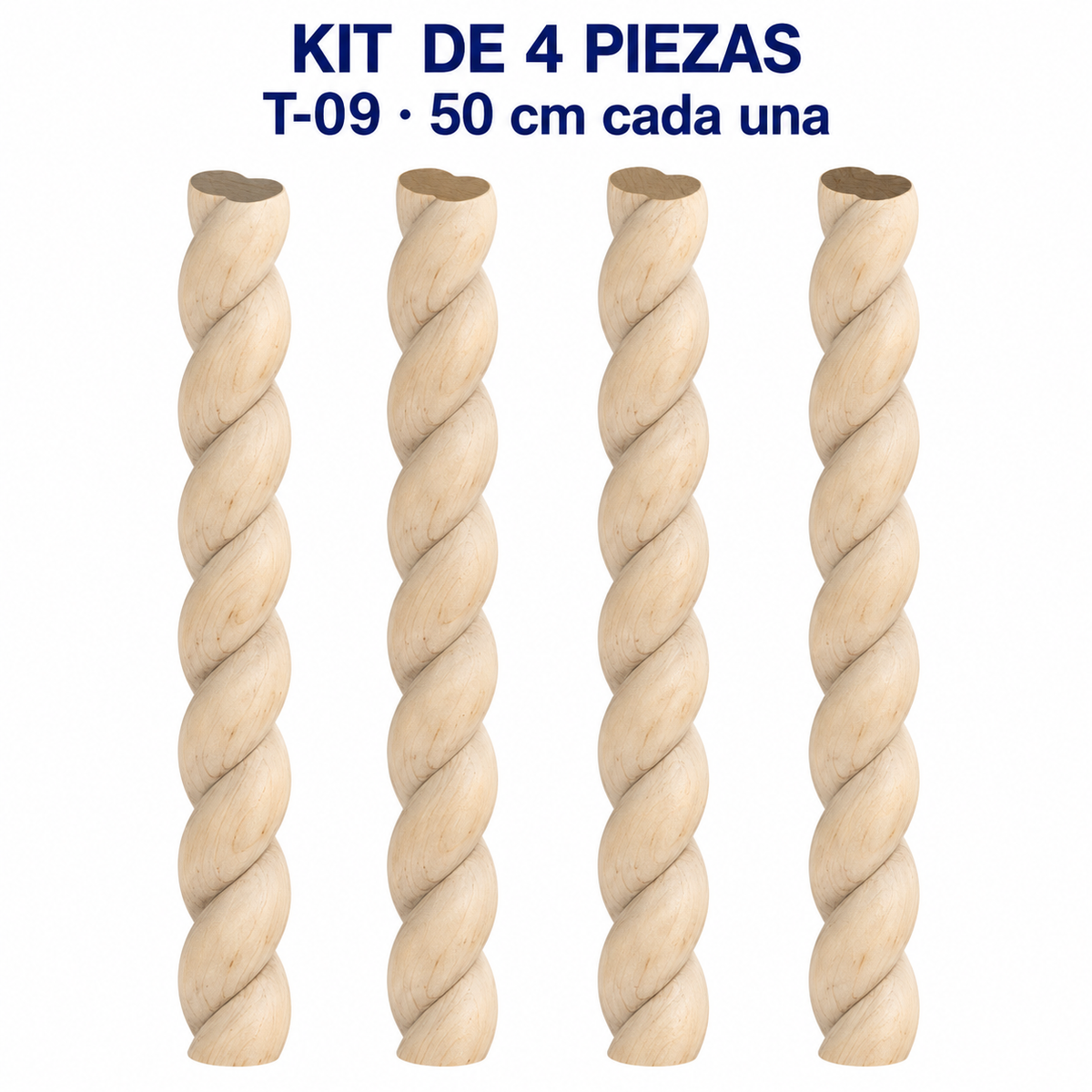 Kit 4 Bastones Trenzados T-09 de Madera | 55 cm c/u | Pino Natural para Proyectos DIY
