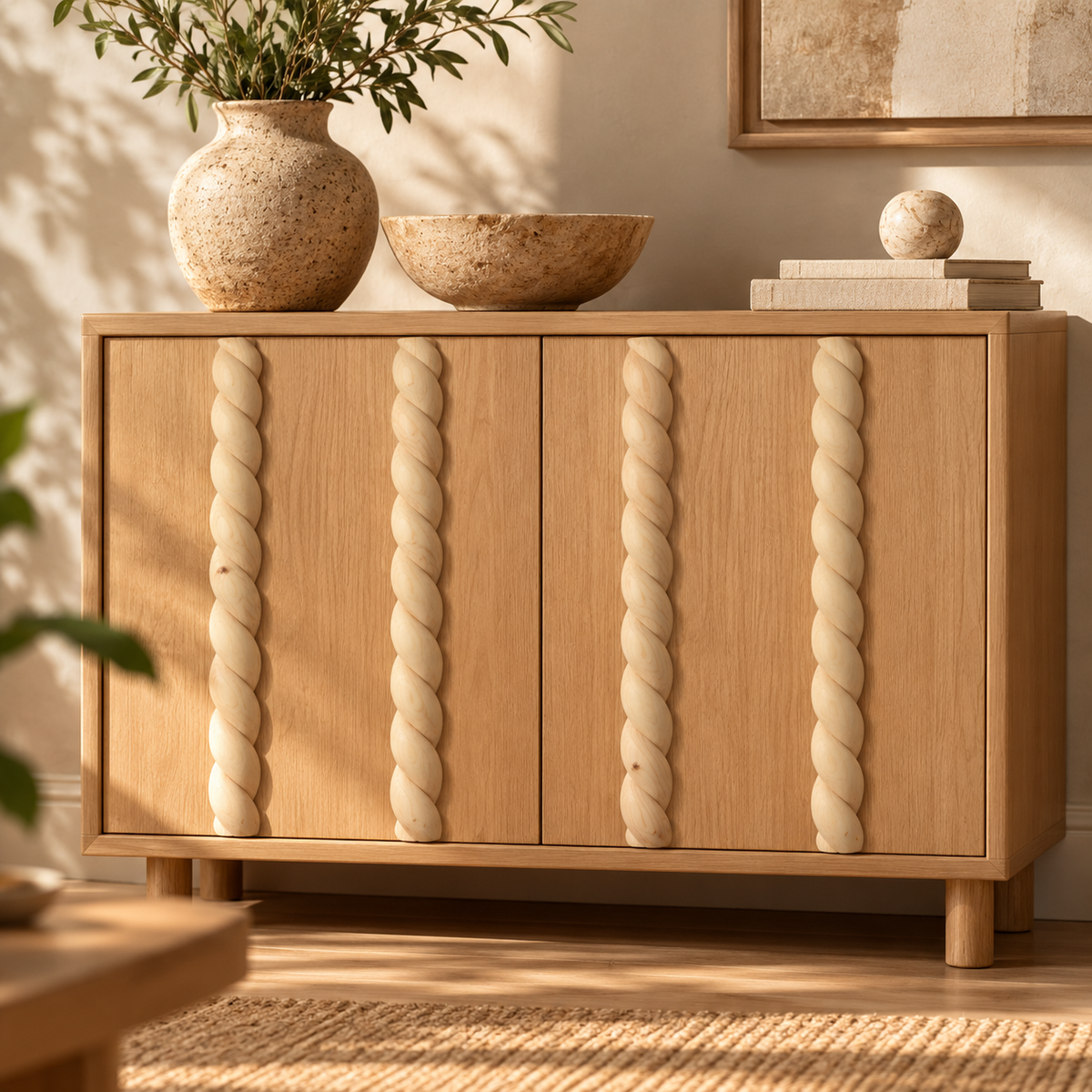 Kit 4 Bastones Trenzados T-09 de Madera | 55 cm c/u | Pino Natural para Proyectos DIY