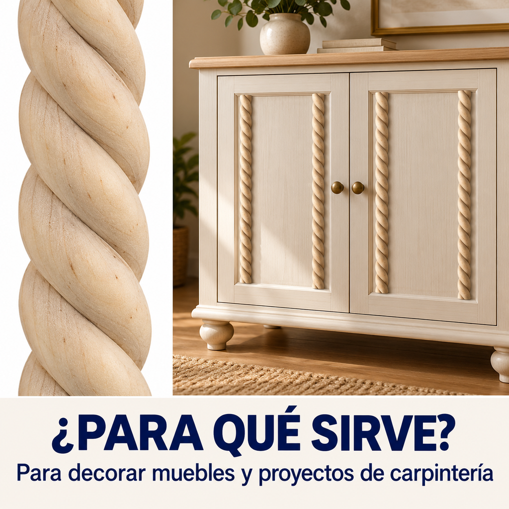 Kit 4 Bastones Trenzados T-09 de Madera | 55 cm c/u | Pino Natural para Proyectos DIY