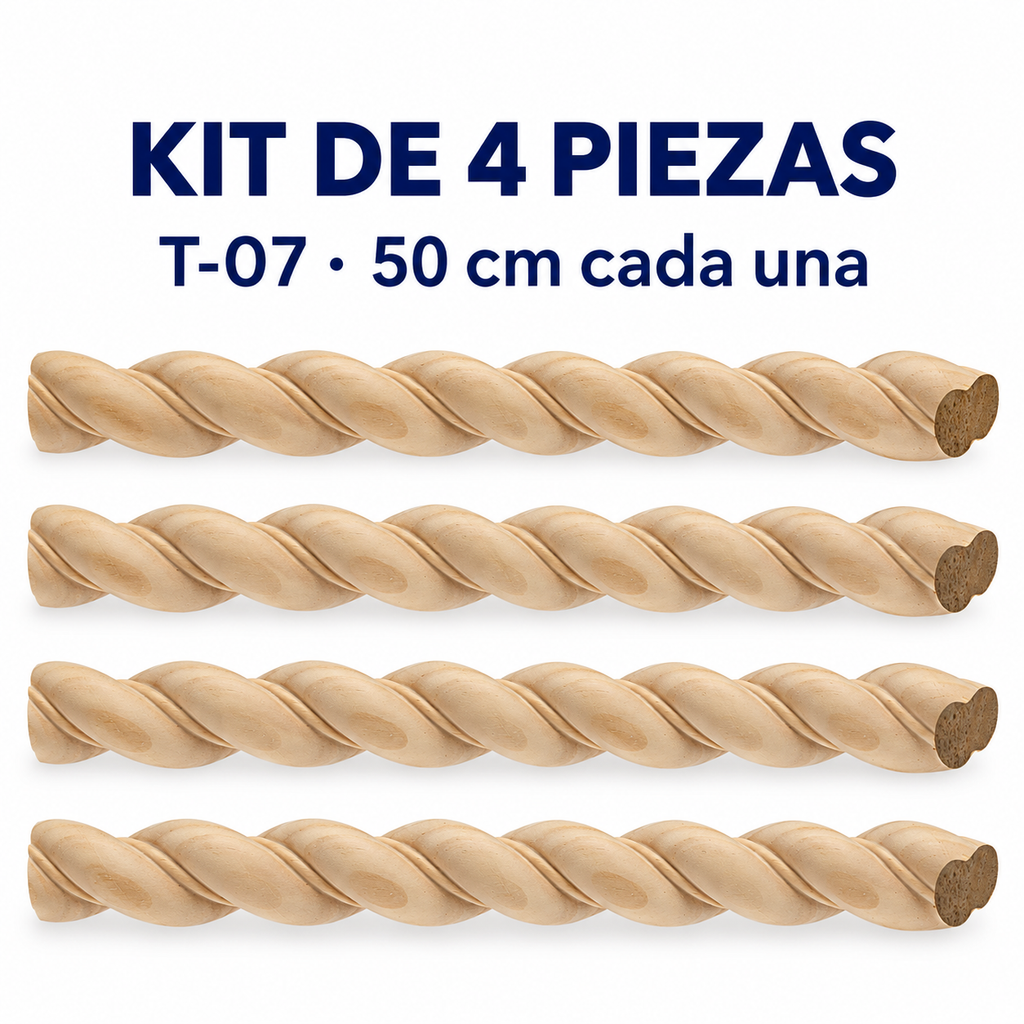 Kit 4 Bastones Trenzados T-07 de Madera | 55 cm c/u | Pino Natural para Proyectos DIY