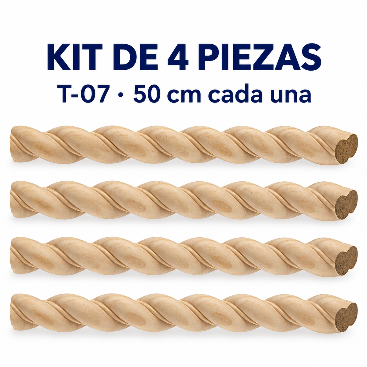 Kit 4 Bastones Trenzados T-07 de Madera | 55 cm c/u | Pino Natural para Proyectos DIY