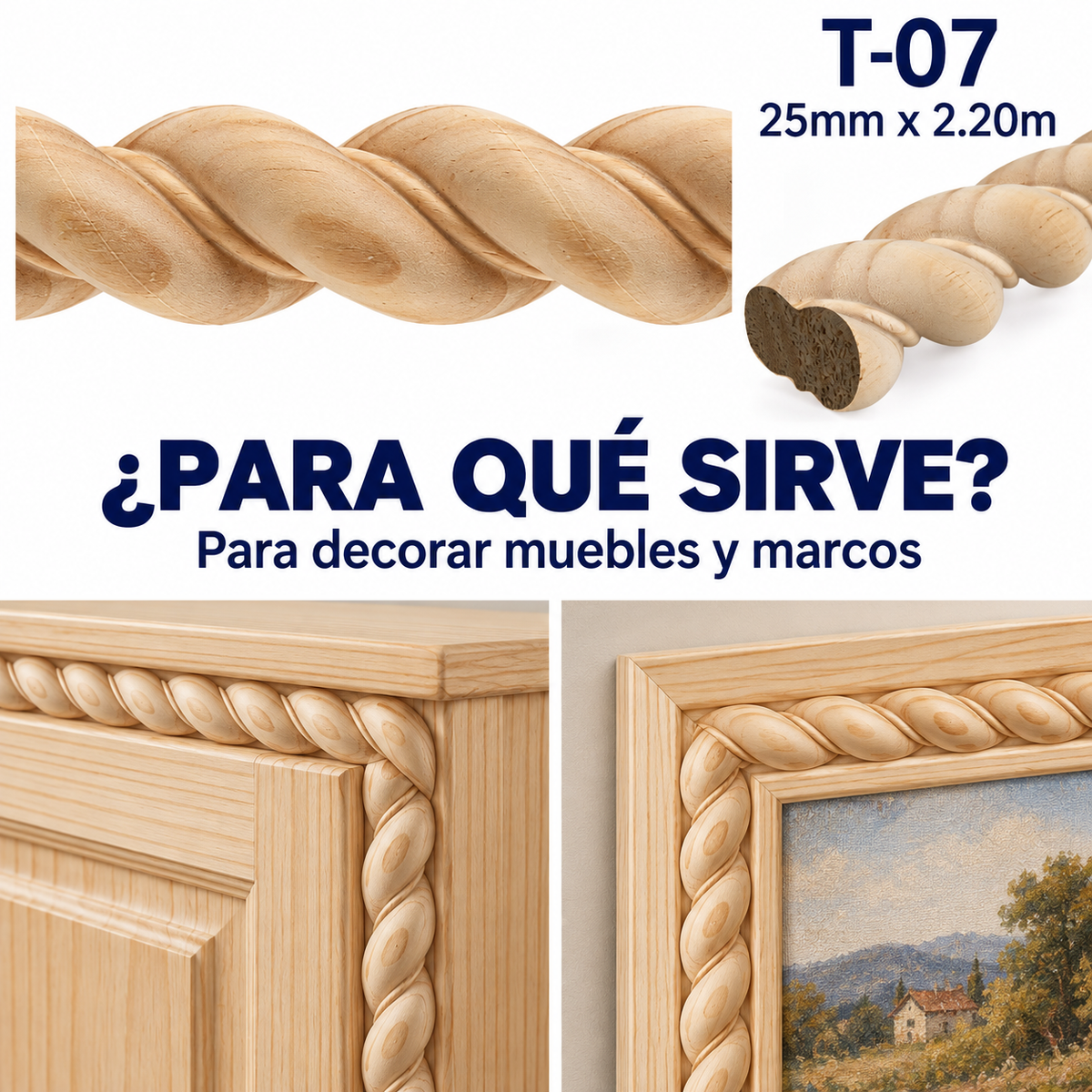 Kit 4 Bastones Trenzados T-07 de Madera | 55 cm c/u | Pino Natural para Proyectos DIY