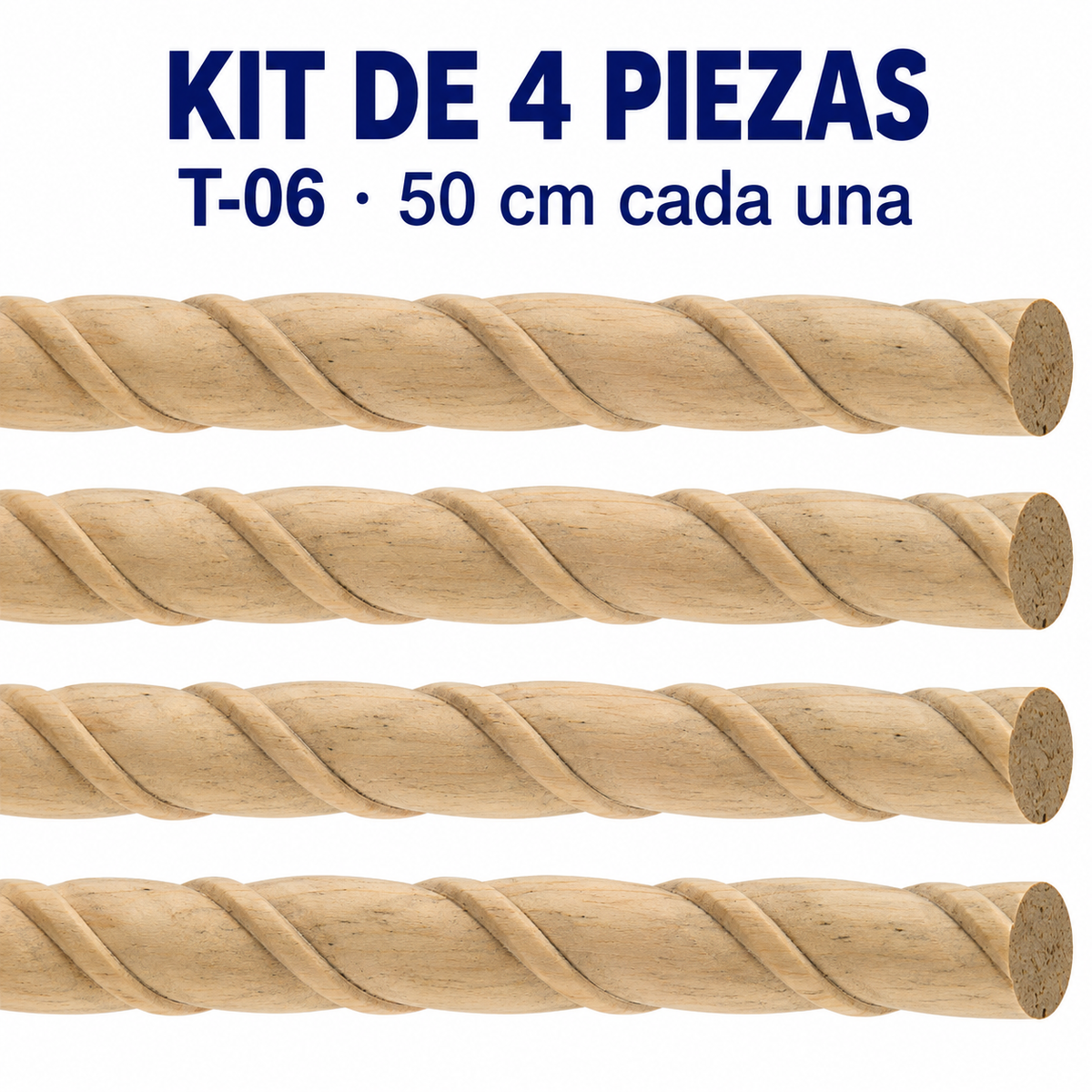 Kit 4 Bastones Trenzados T-06 de Madera | 55 cm c/u | Pino Natural para Proyectos DIY