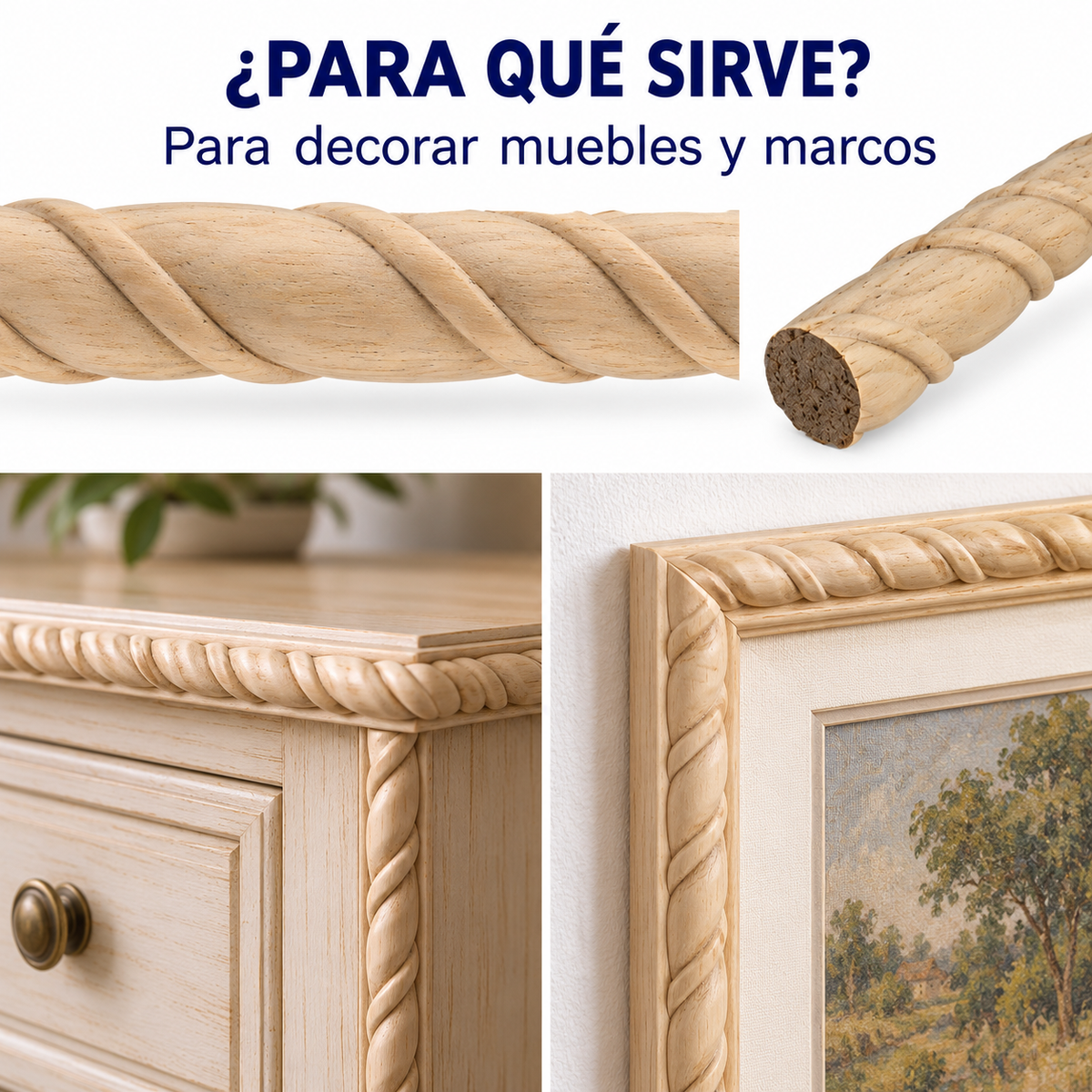 Kit 4 Bastones Trenzados T-05 de Madera | 55 cm c/u | Pino Natural para Proyectos DIY