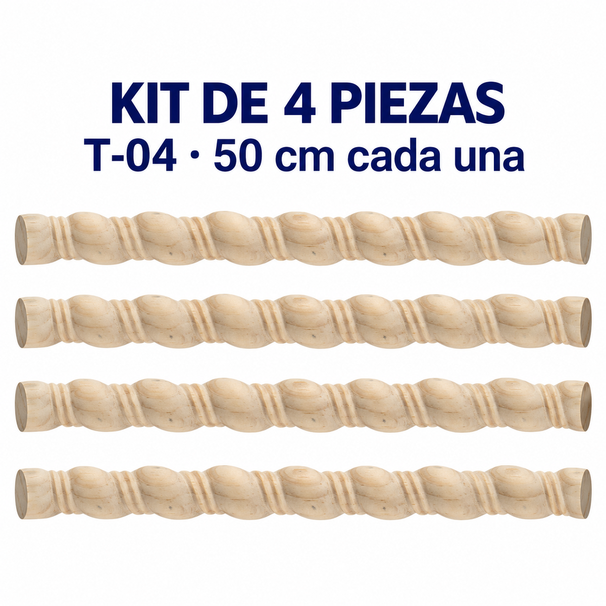 Kit 4 Bastones Trenzados T-04 de Madera | 55 cm c/u | Pino Natural para Proyectos DIY