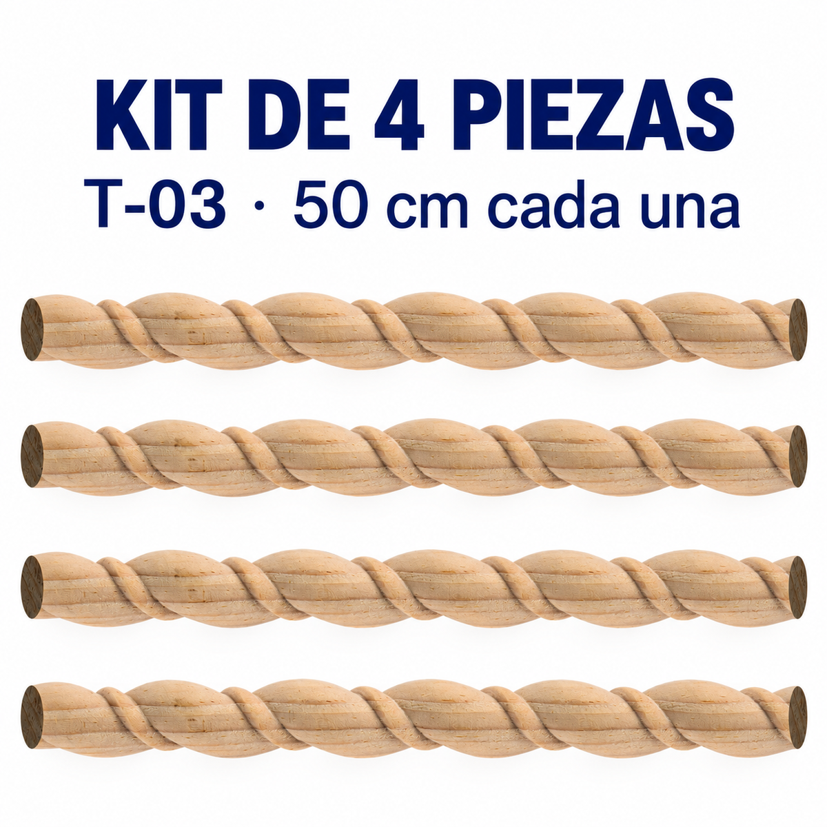 Kit 4 Bastones Trenzados T-03 de Madera | 55 cm c/u | Pino Natural para Proyectos DIY