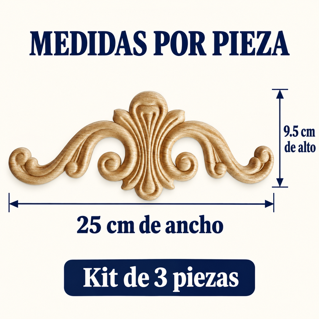 Kit de 3 Aplicaciones Decorativas de Madera modelo TC50