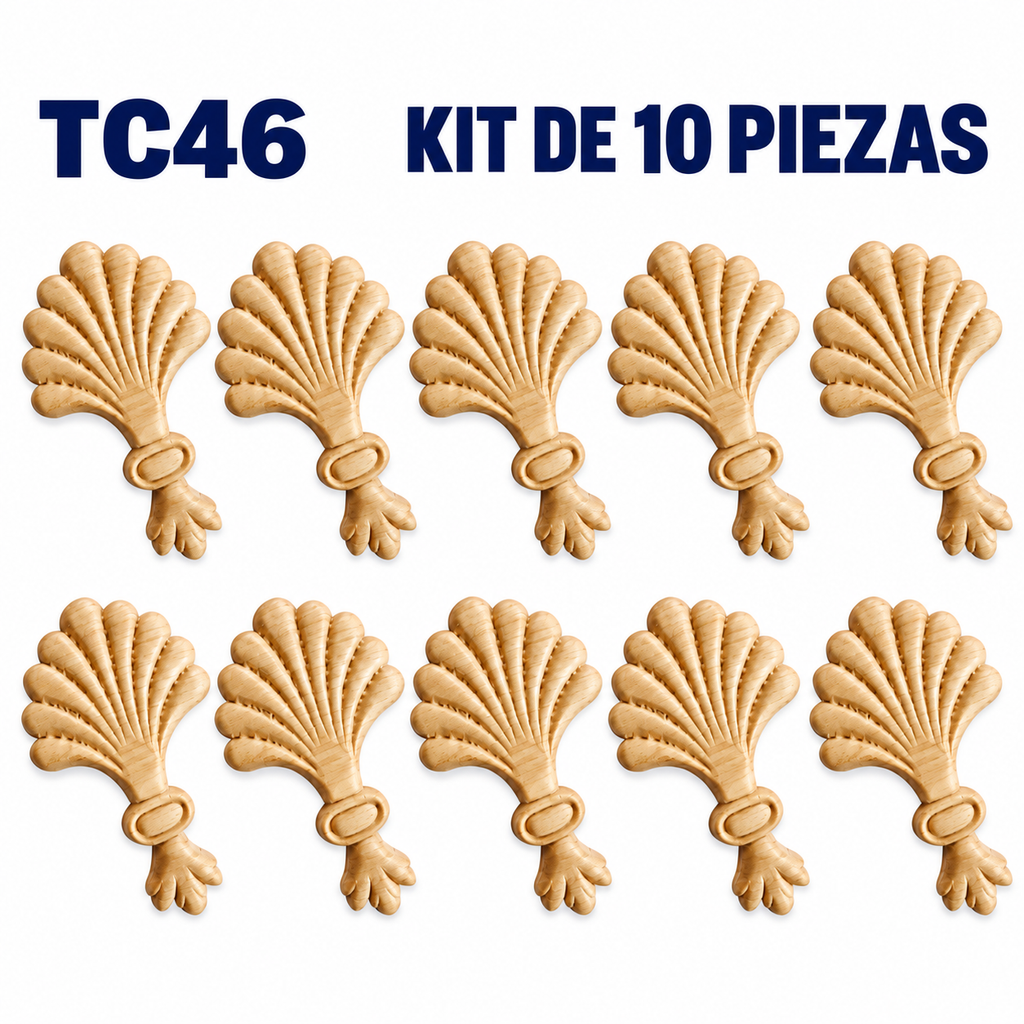 Kit de 10 aplicaciones decorativas de madera modelo TC46