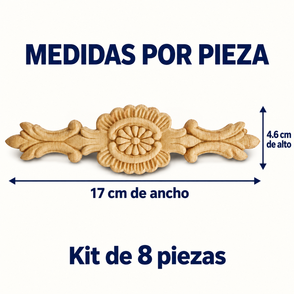 Kit de 8 Aplicaciones Decorativas de Madera modelo TC44