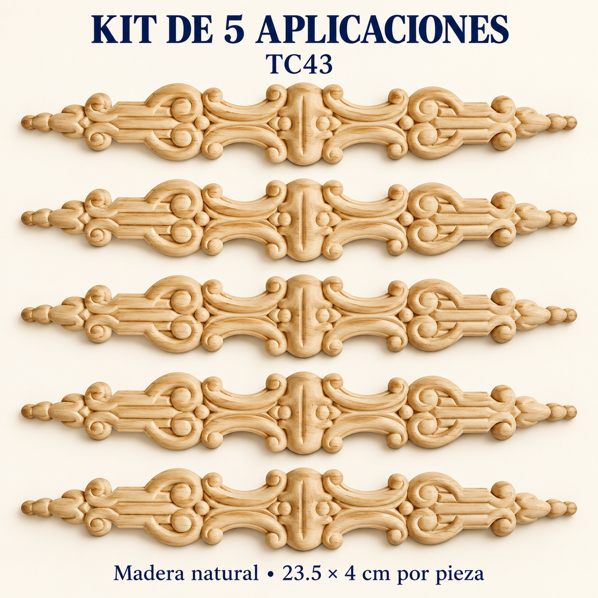 Kit de 5 Aplicaciones Decorativas de Madera modelo TC43