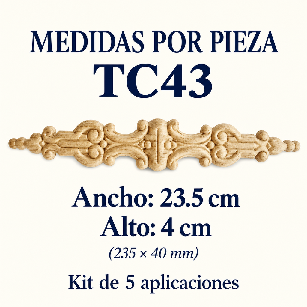 Kit de 5 Aplicaciones Decorativas de Madera modelo TC43