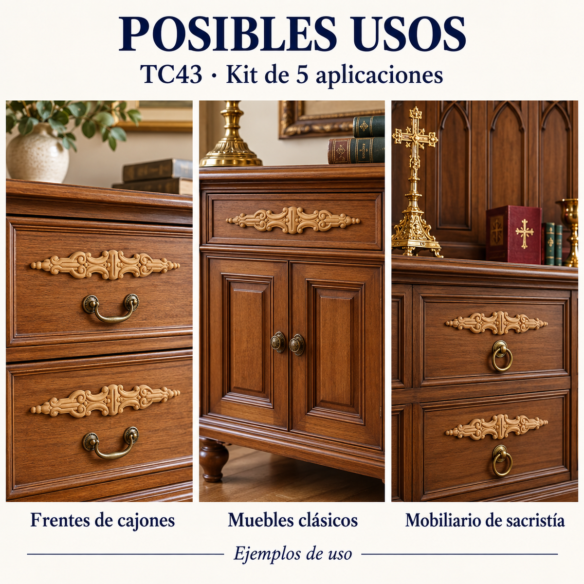 Kit de 5 Aplicaciones Decorativas de Madera modelo TC43