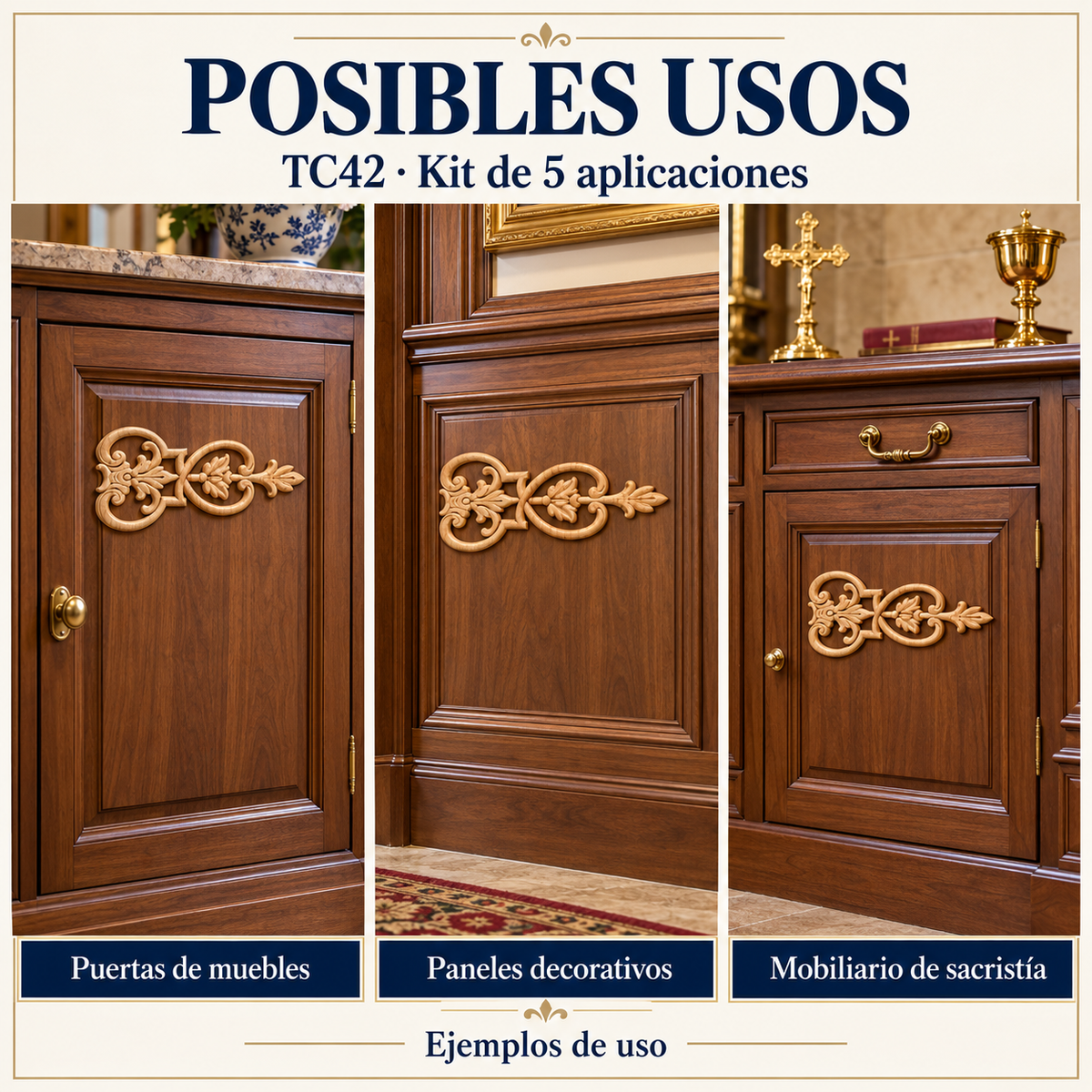 Kit de 3 Aplicaciones Decorativas de Madera modelo TC42