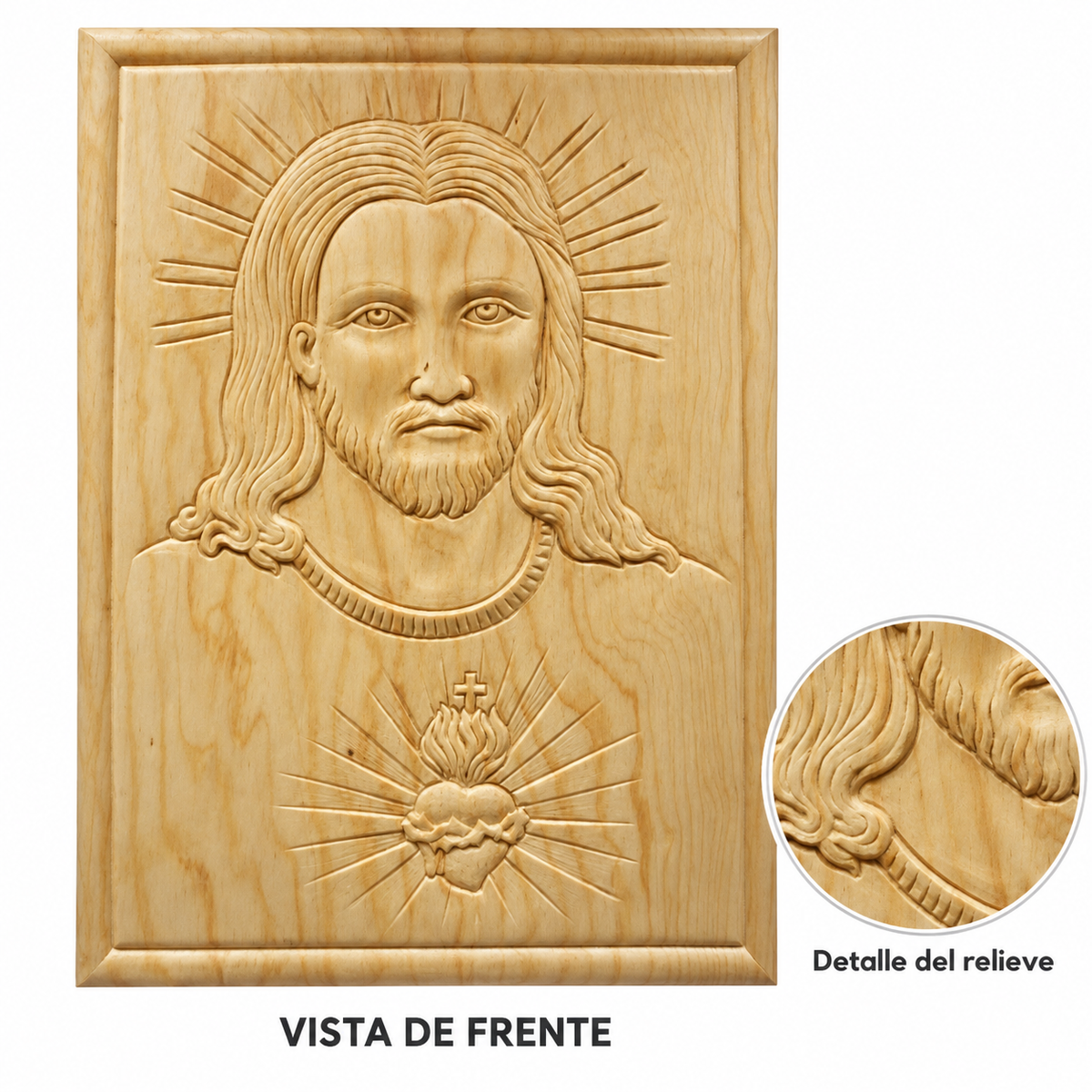 Figura Decorativa del Sagrado Corazón de Jesús en Madera Natural