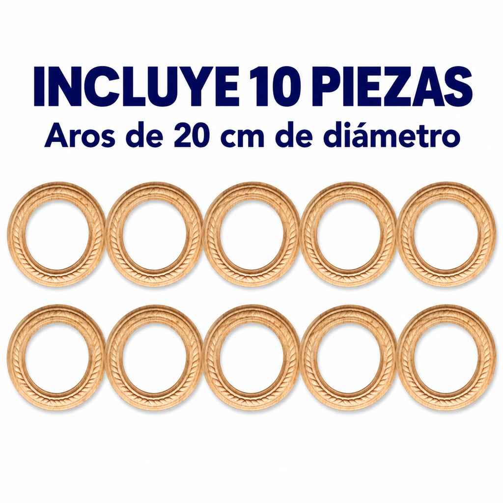 Kit de 10 Aros Decorativos Grandes en Madera Natural