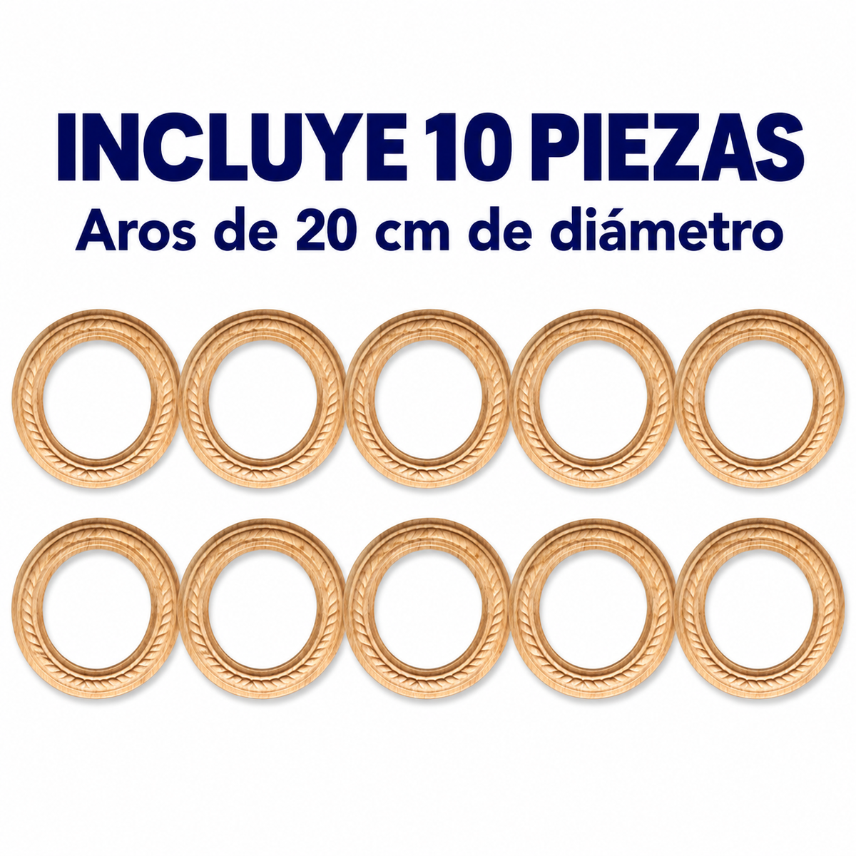 Kit de 10 Aros Decorativos Grandes en Madera Natural