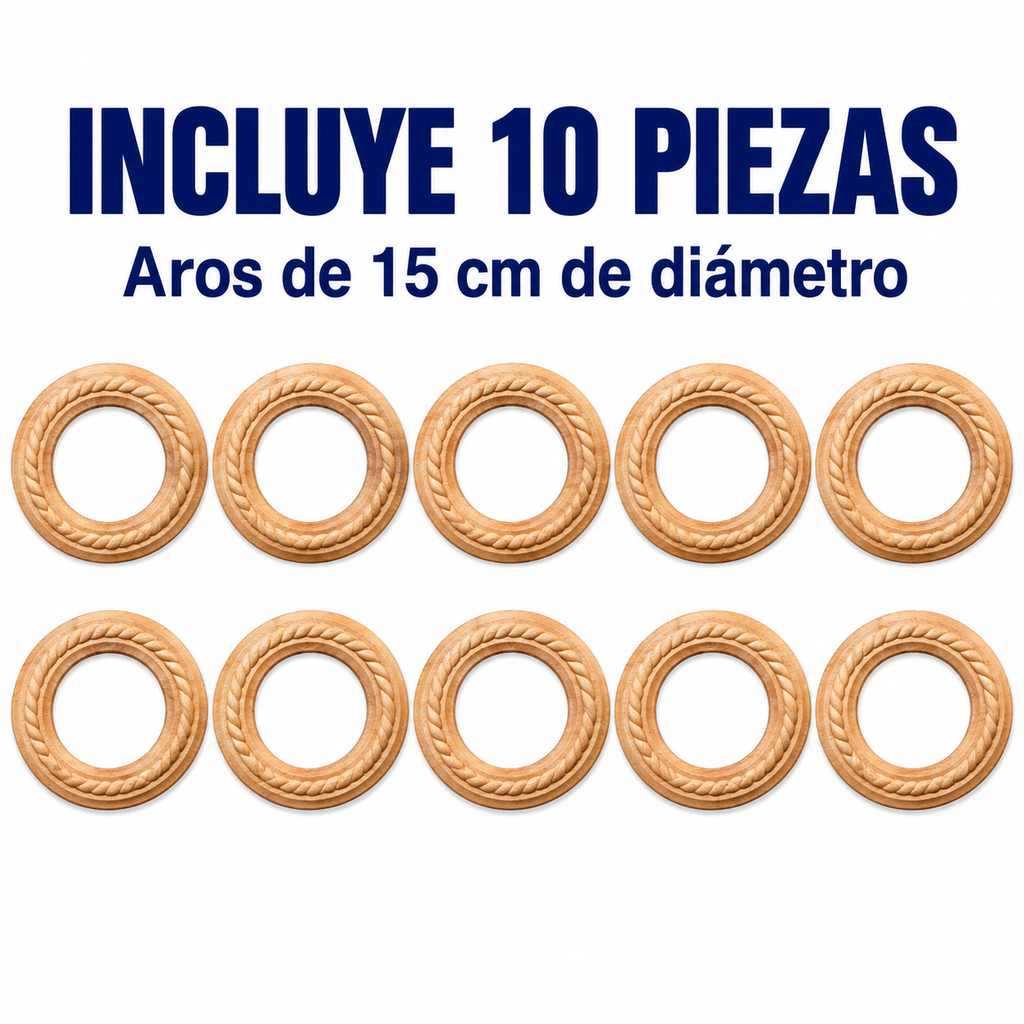 Kit de 10 Aros Decorativos Chicos en Madera Natural