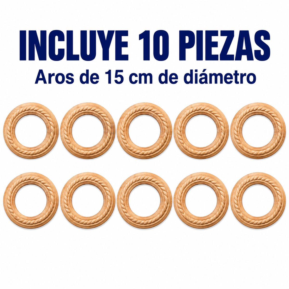 Kit de 10 Aros Decorativos Chicos en Madera Natural