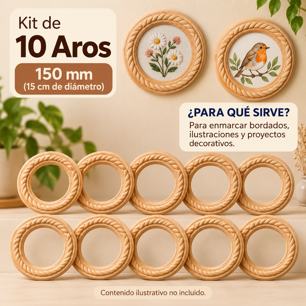 Kit de 10 Aros Decorativos Chicos en Madera Natural