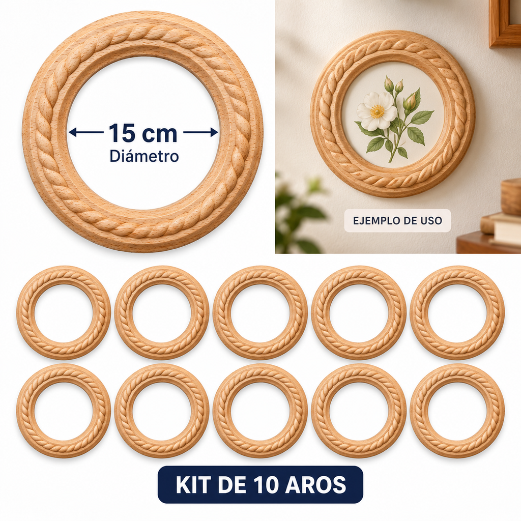 Kit de 10 Aros Decorativos Chicos en Madera Natural