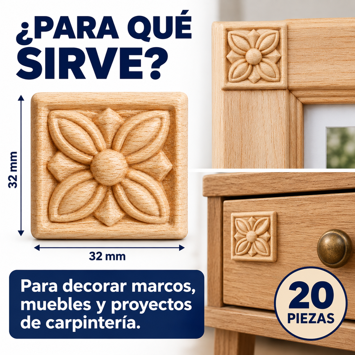 Kit de 20 Detalles Ornamentales TC57 en Madera Natural