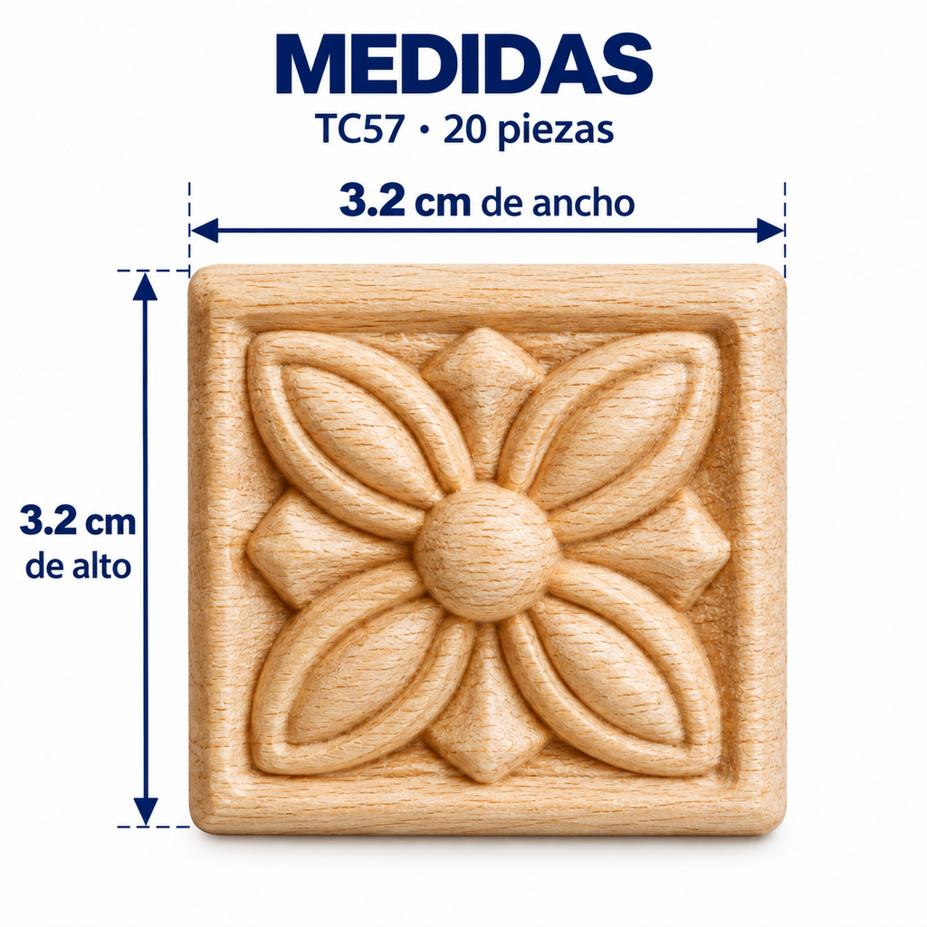 Kit de 20 Detalles Ornamentales TC57 en Madera Natural