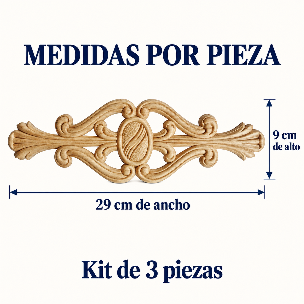 Kit de 3 piezas aplicación decorativa de madera TC53