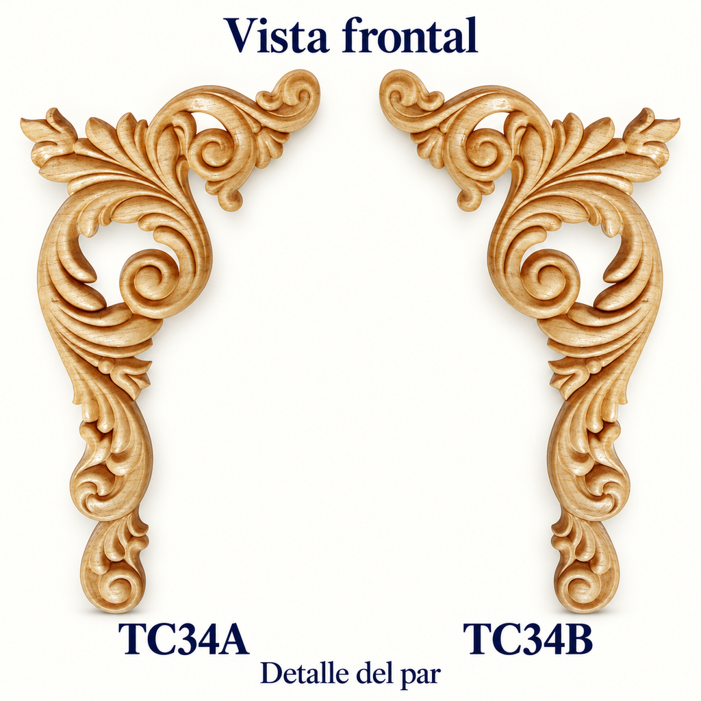 Kit de 2 Aplicaciones Decorativas de Madera TC34A + TC34B | Par Complementario de Pino Natural | 14.5 × 24 cm