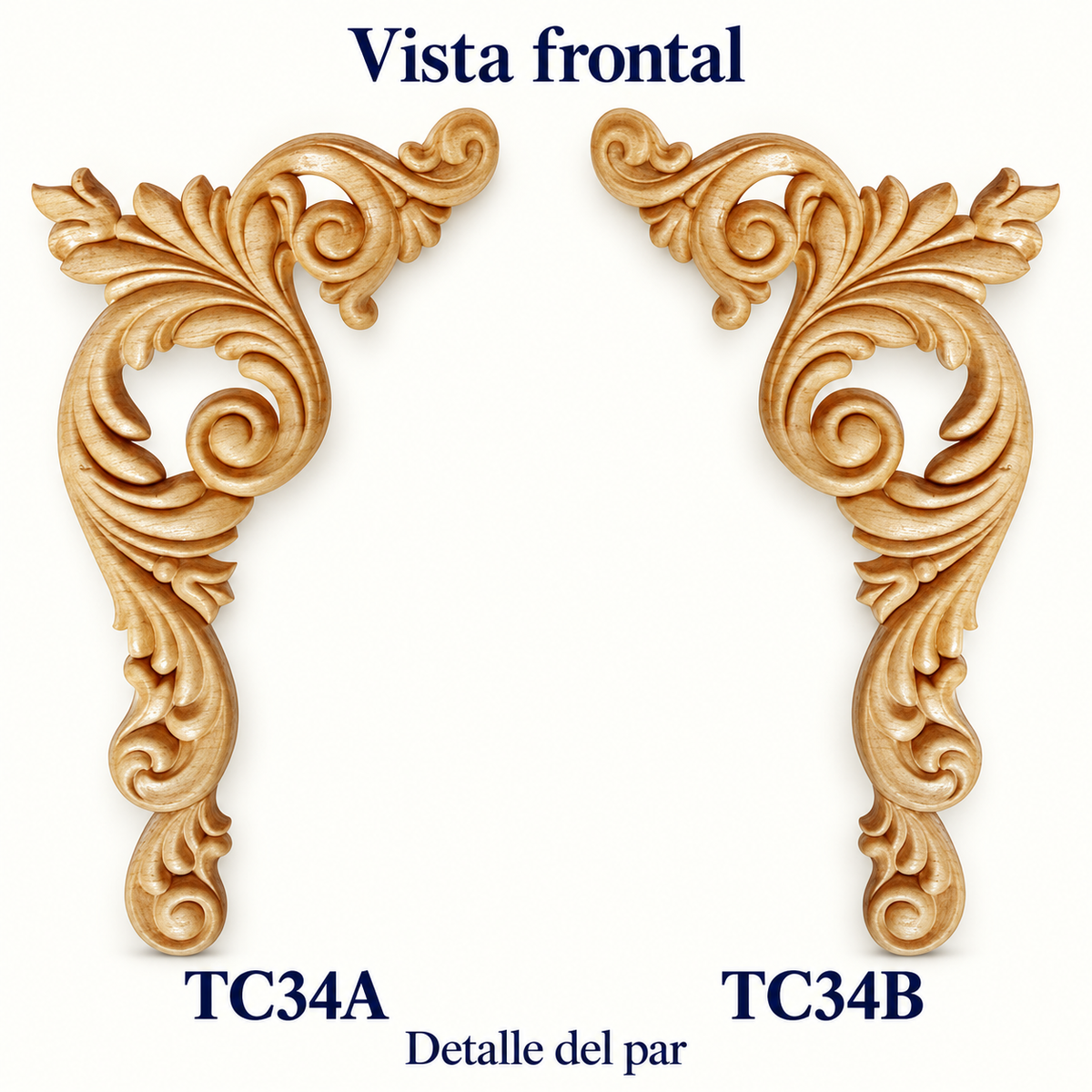Kit de 2 Aplicaciones Decorativas de Madera TC34A + TC34B | Par Complementario de Pino Natural | 14.5 × 24 cm