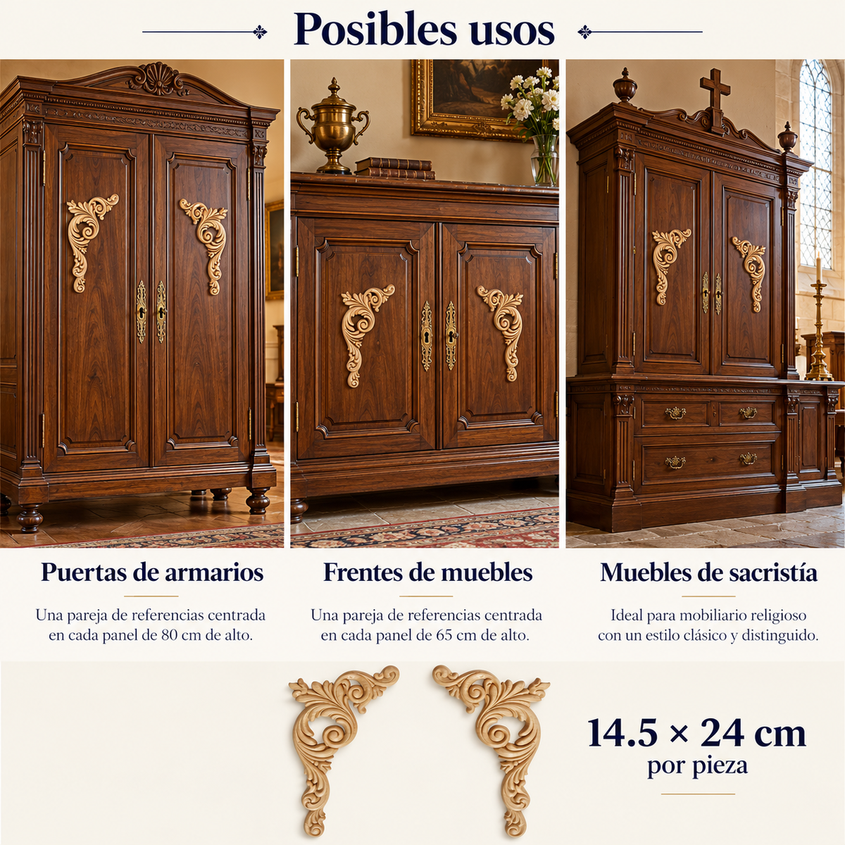 Kit de 2 Aplicaciones Decorativas de Madera TC34A + TC34B | Par Complementario de Pino Natural | 14.5 × 24 cm