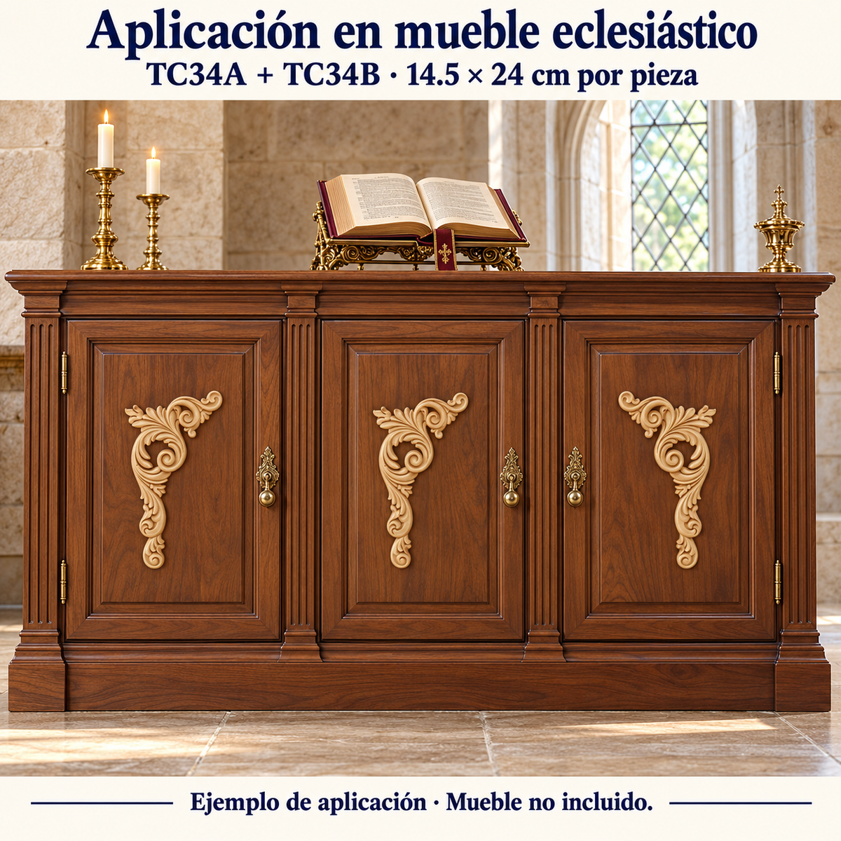 Kit de 2 Aplicaciones Decorativas de Madera TC34A + TC34B | Par Complementario de Pino Natural | 14.5 × 24 cm