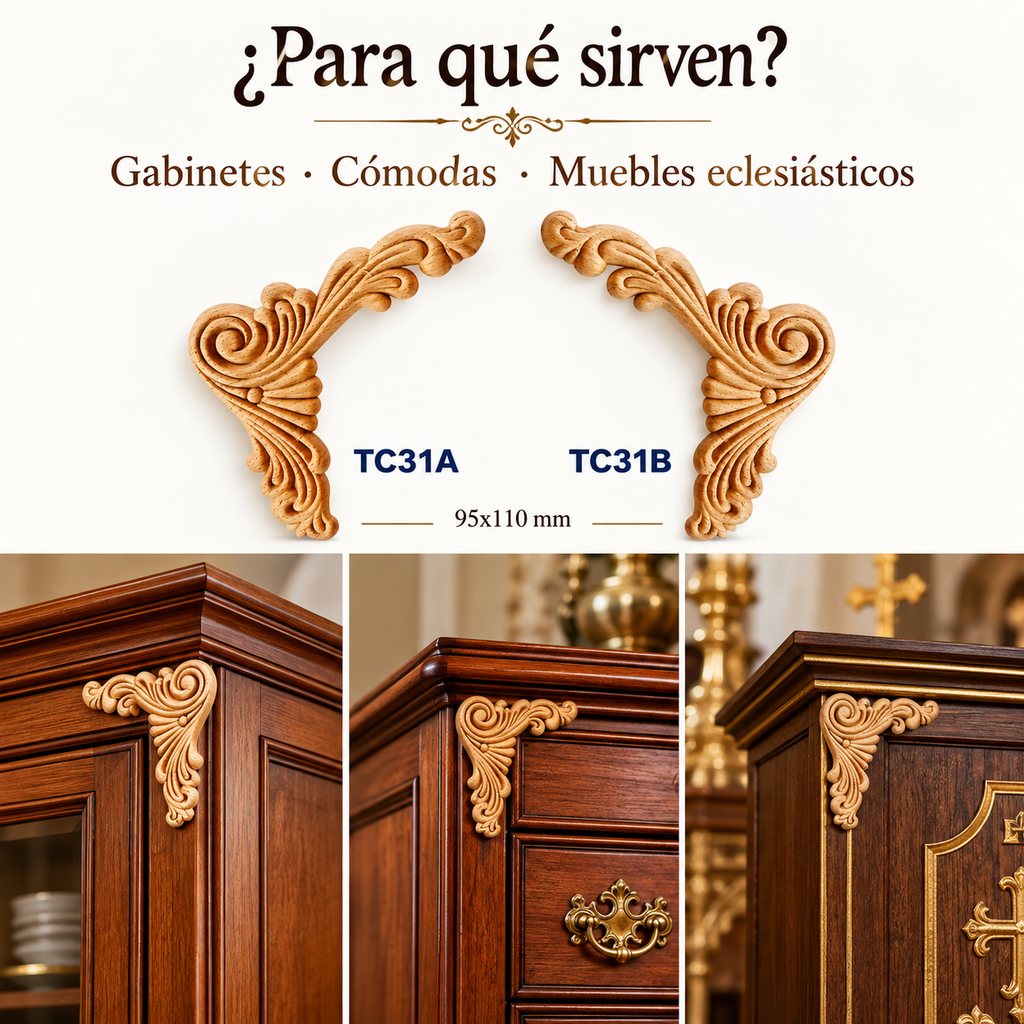 Kit de 2 Aplicaciones Decorativas de Madera TC30A + TC30B | Par Complementario de Pino Natural | 34.5 × 11.5 cm