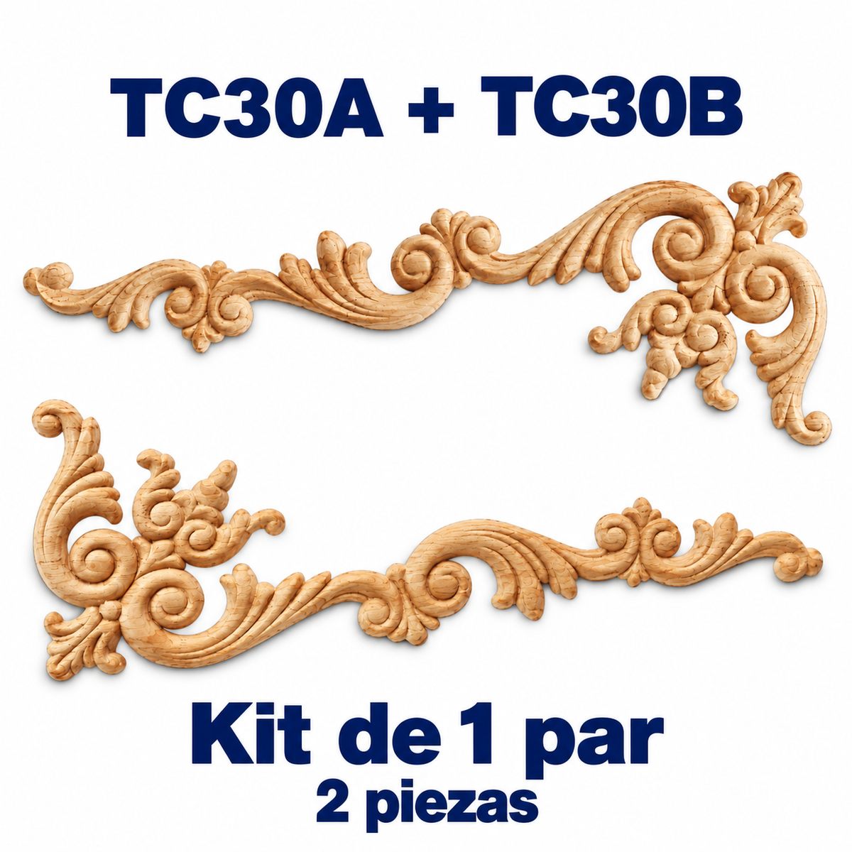 Kit de 2 Aplicaciones Decorativas de Madera TC30A + TC30B | Par Complementario de Pino Natural | 34.5 × 11.5 cm