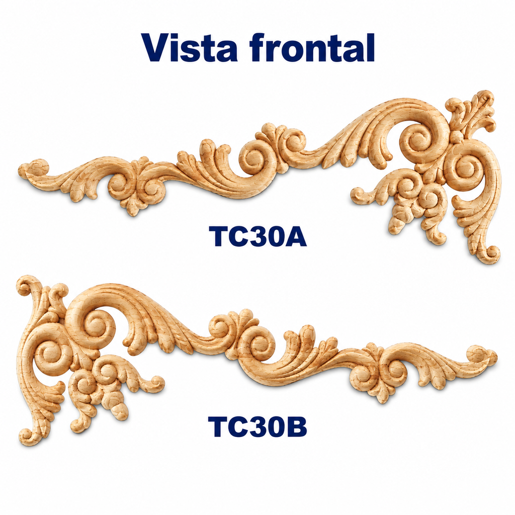 Kit de 2 Aplicaciones Decorativas de Madera TC30A + TC30B | Par Complementario de Pino Natural | 34.5 × 11.5 cm