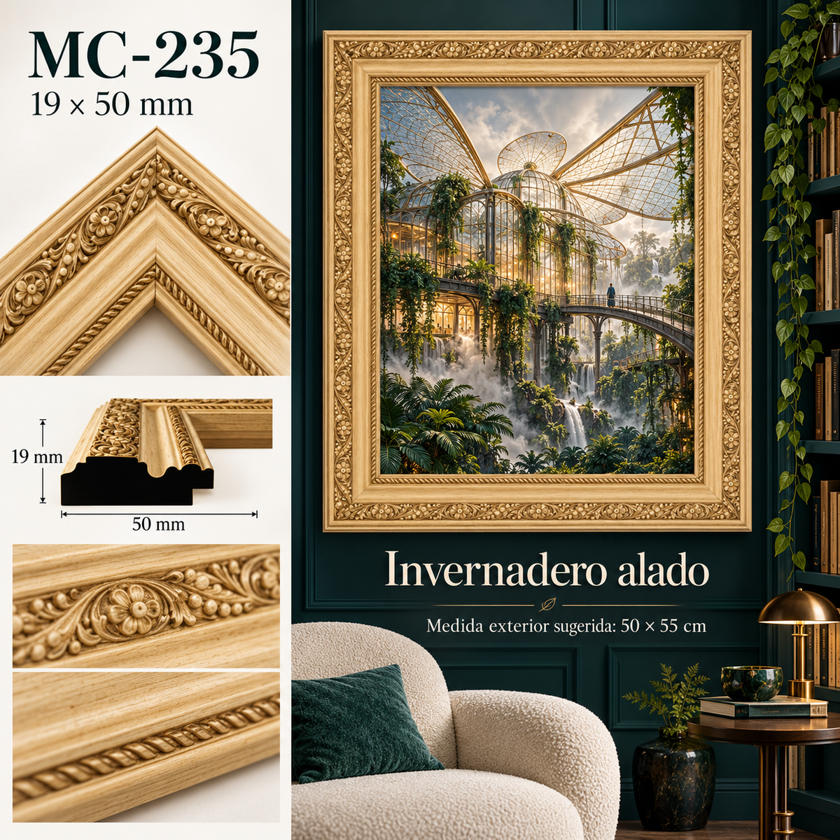 Moldura de madera grabada para marco MC235 – Kit de 4 piezas
