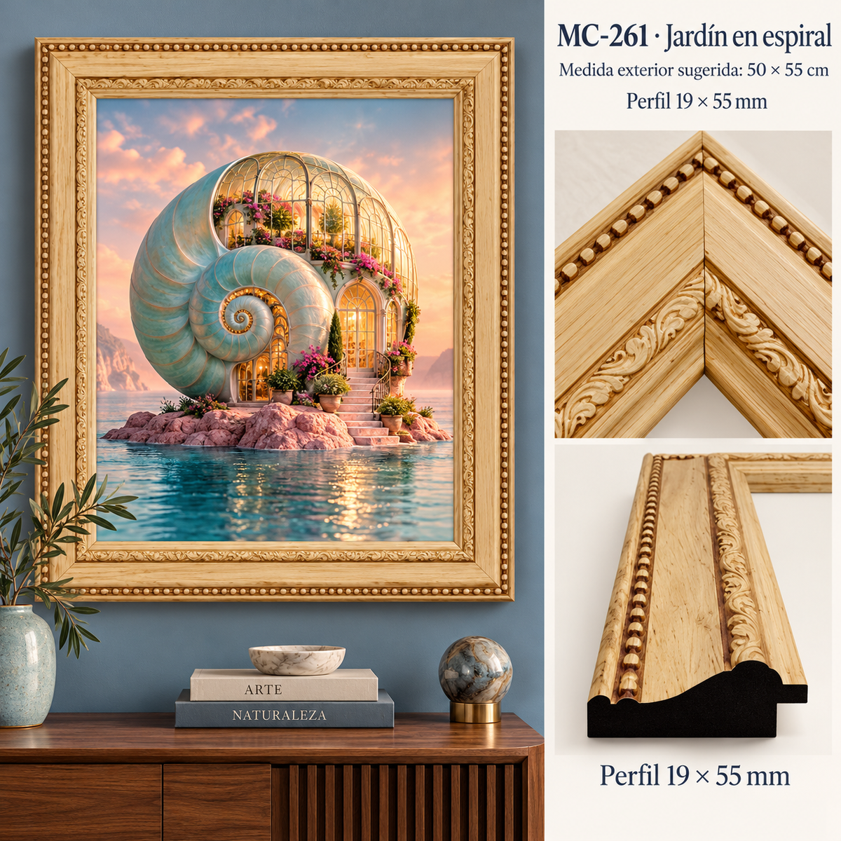 Moldura de madera grabada para marco MC261 – Kit de 4 piezas