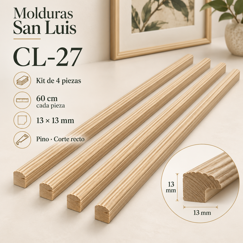 Moldura de madera lisa para marco CL27 – Kit de 4 piezas