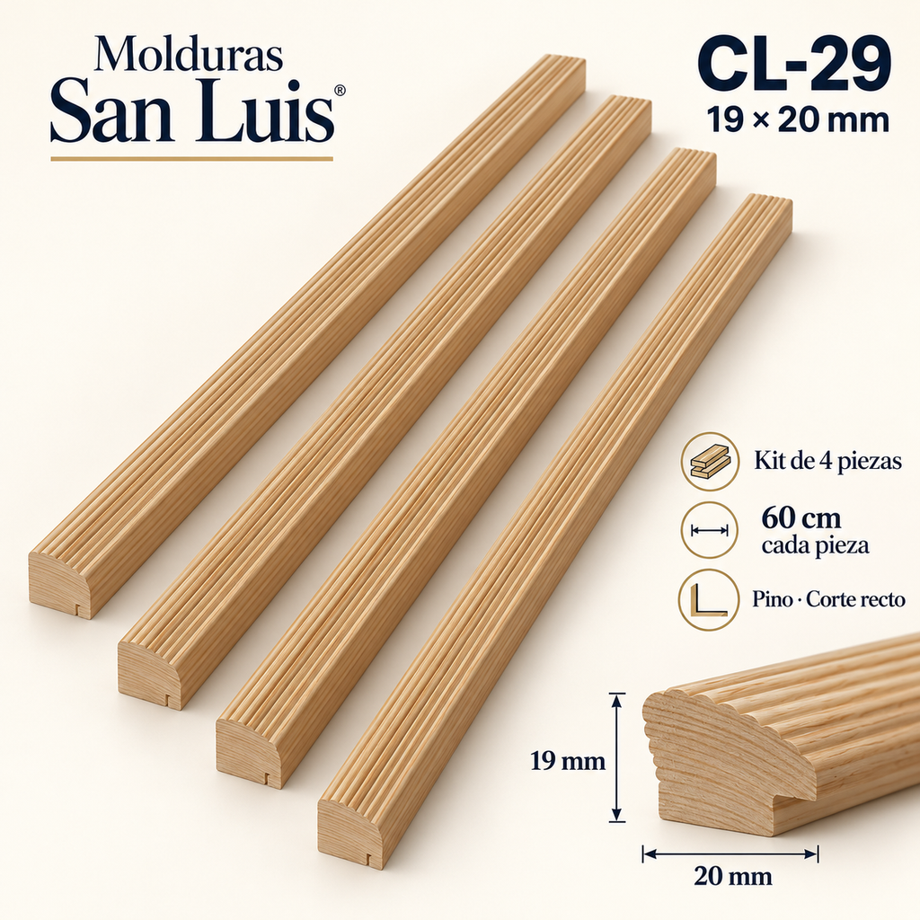 Moldura de madera lisa para marco CL29 – Kit de 4 piezas