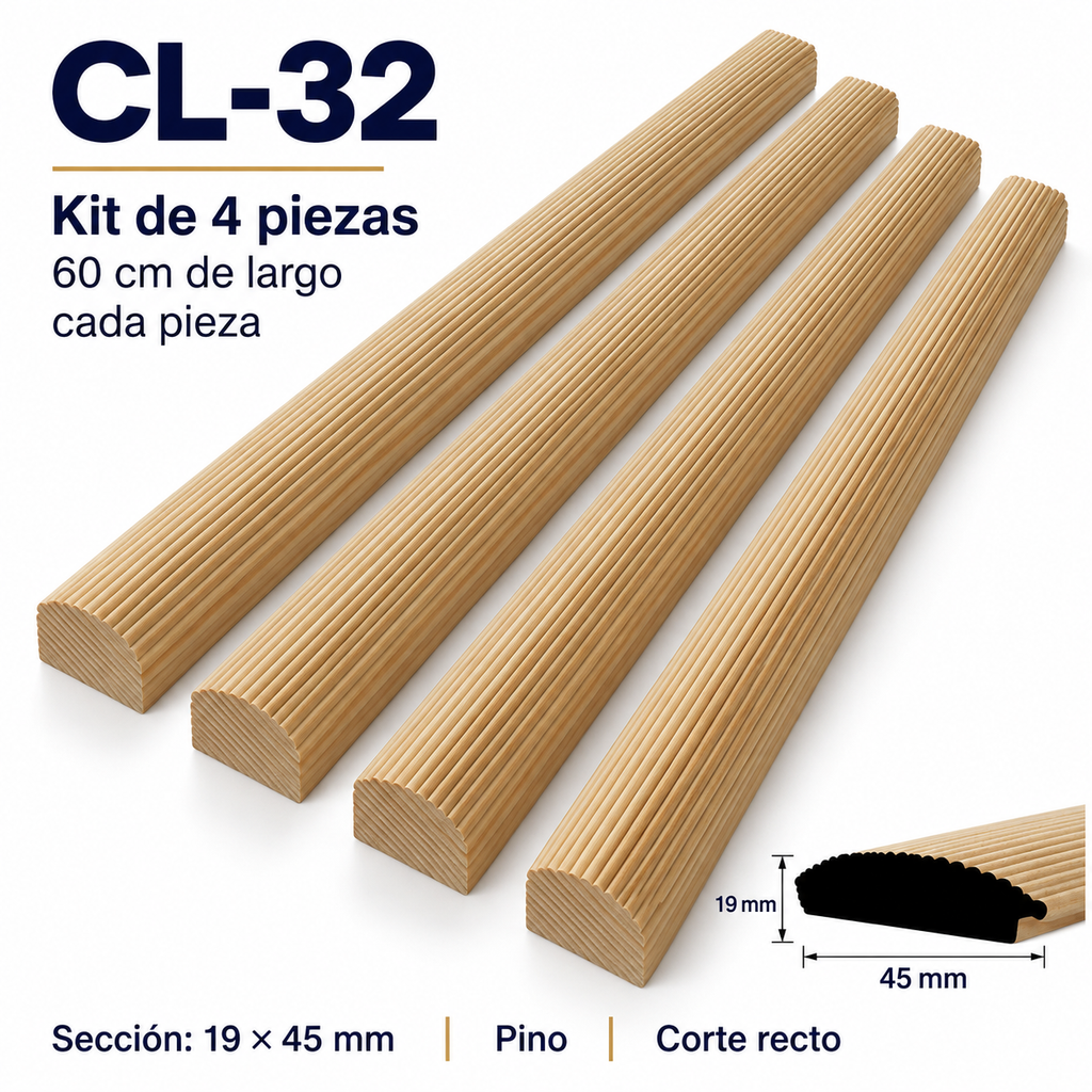 Moldura de madera lisa para marco CL32 – Kit de 4 piezas