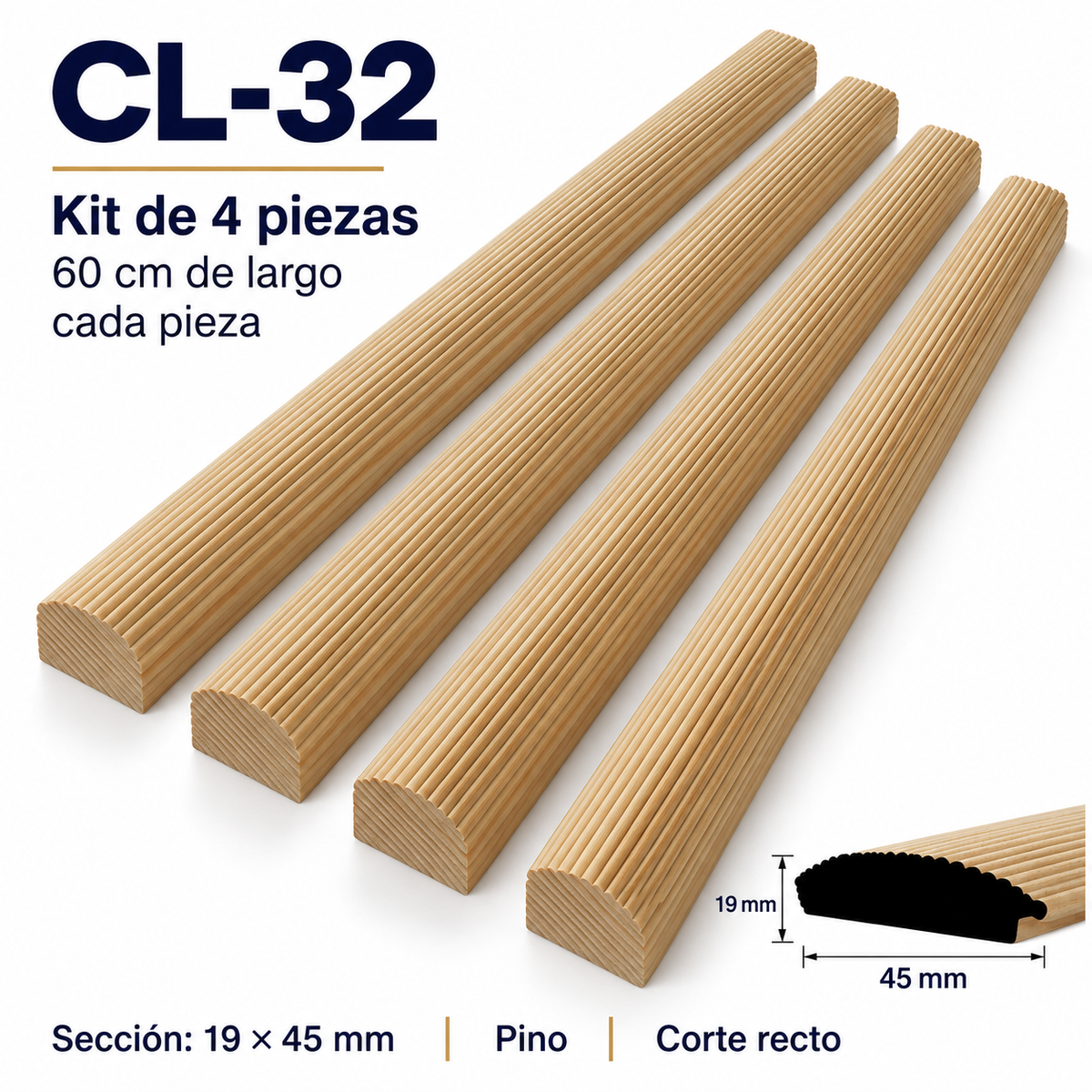 Moldura de madera lisa para marco CL32 – Kit de 4 piezas