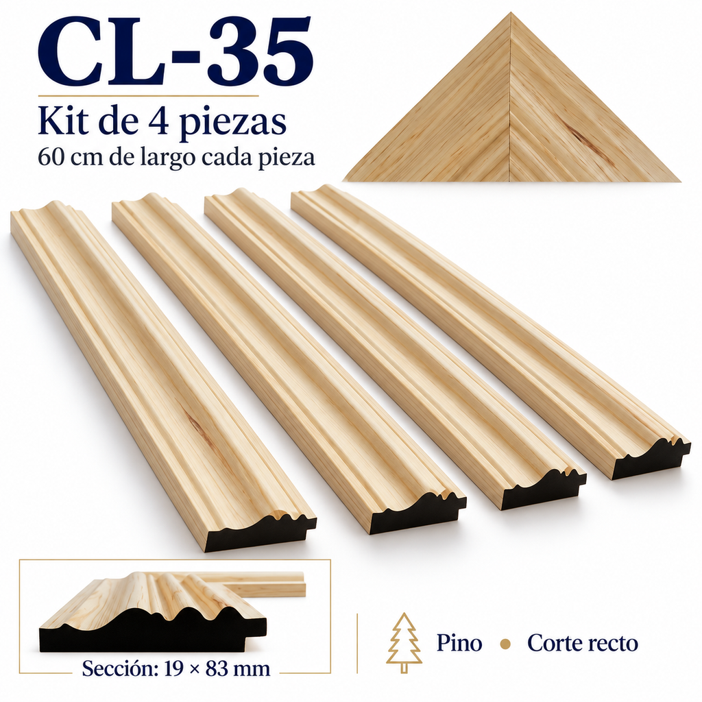 Moldura de madera lisa para marco CL35 – Kit de 4 piezas