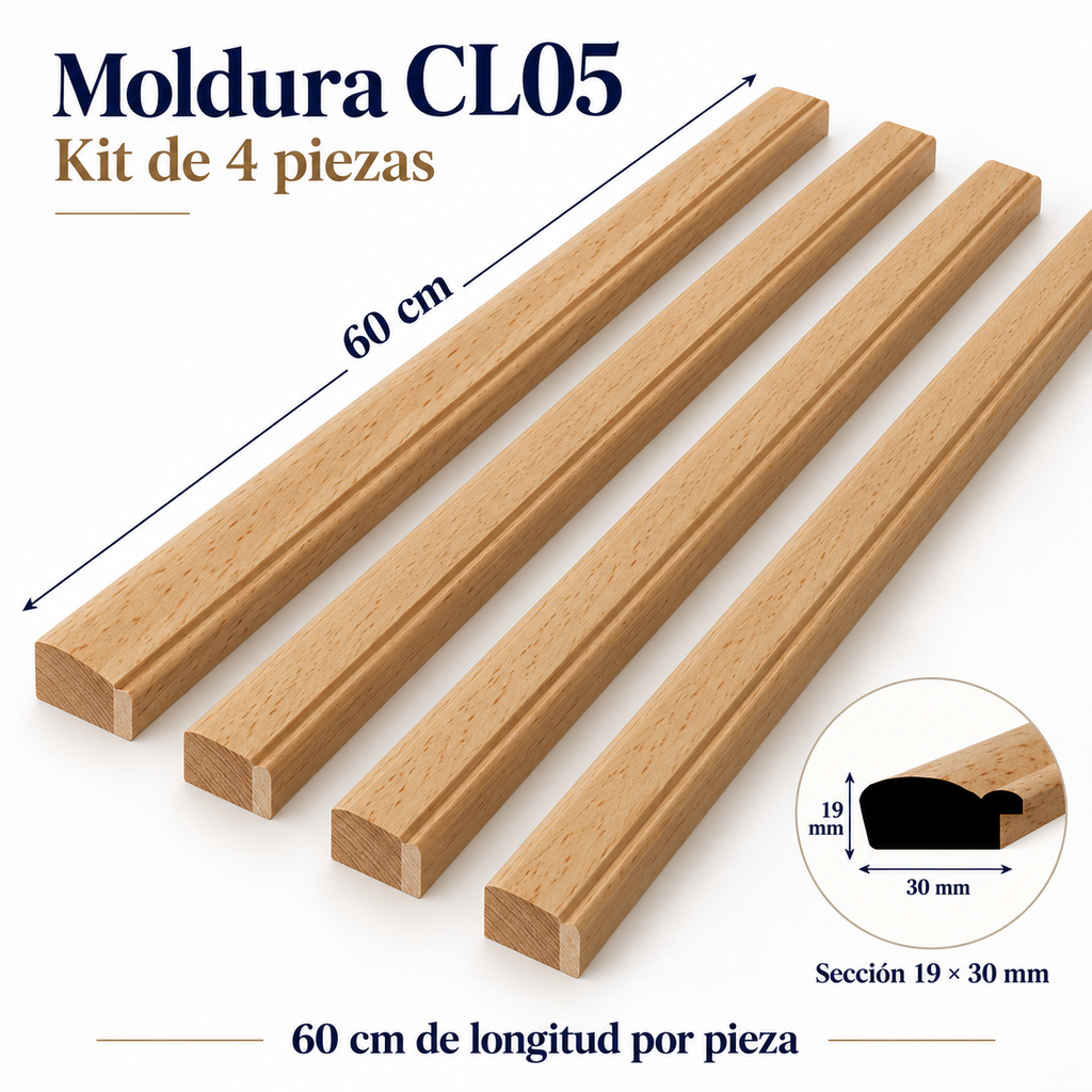 Moldura de madera lisa para marco CL05 – Kit de 4 piezas