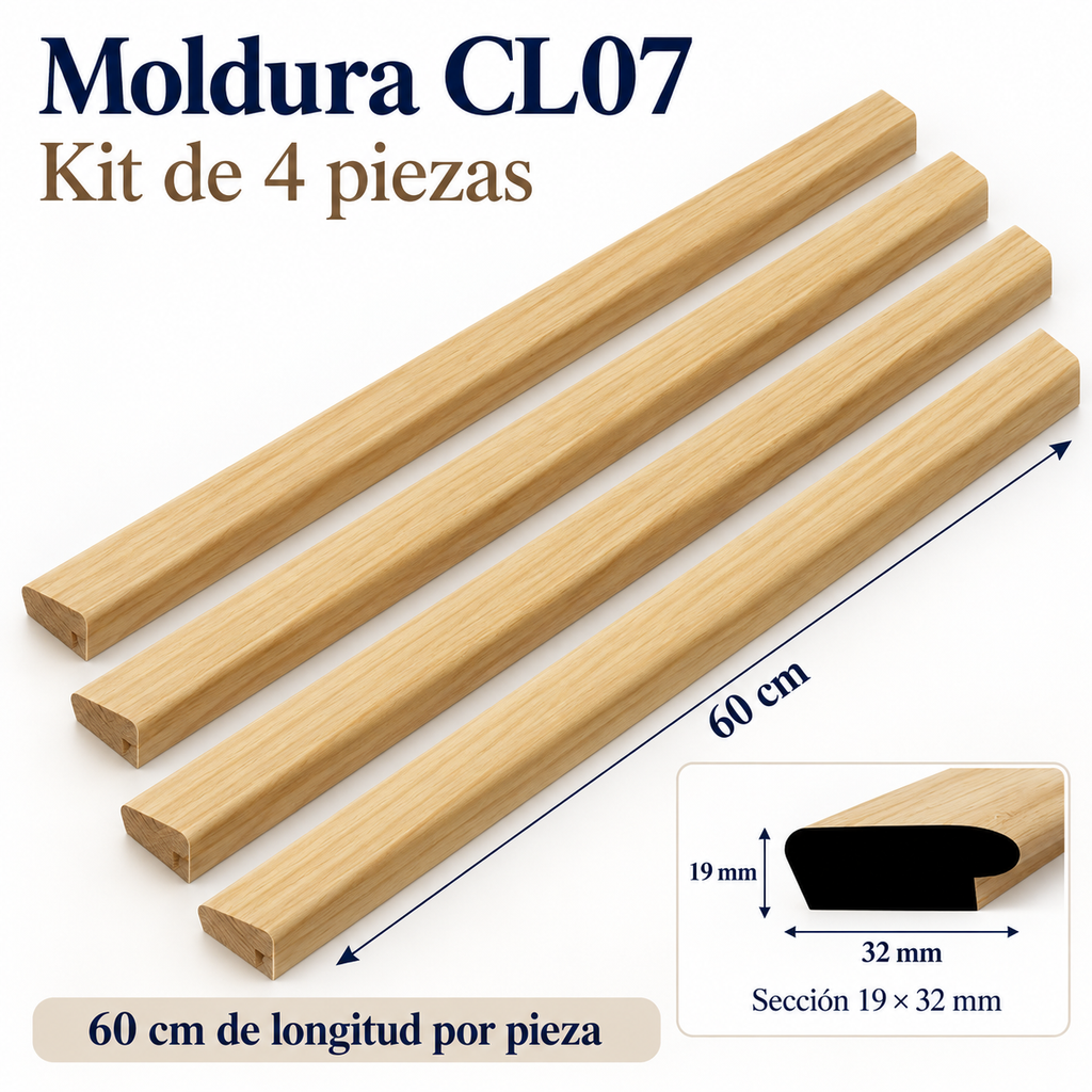 Moldura de madera lisa para marco CL07 – Kit de 4 piezas