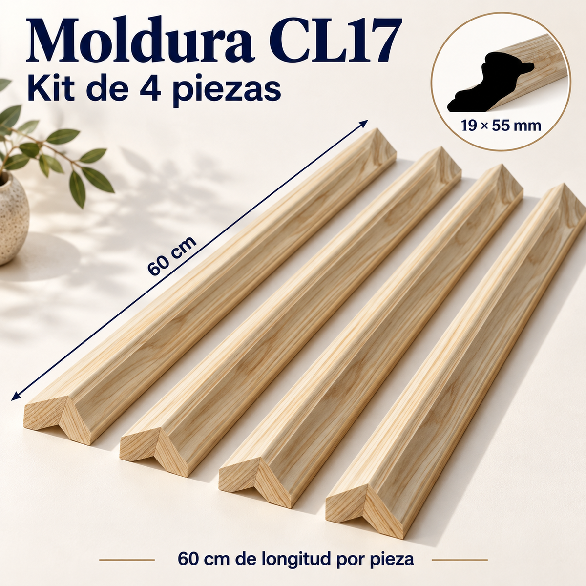 Moldura de madera lisa para marco CL17 – Kit de 4 piezas