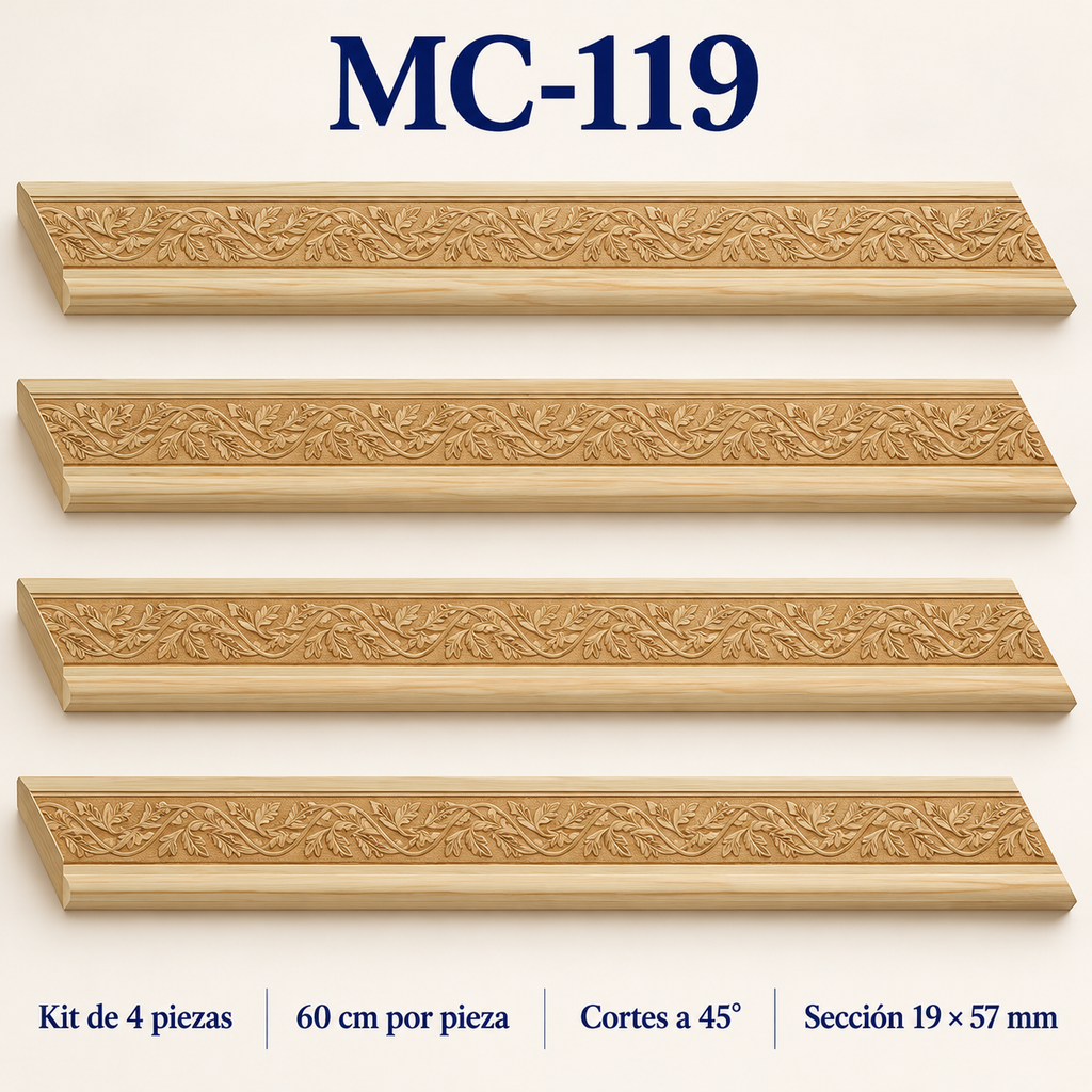 Moldura de madera grabada para marco MC119 – Kit de 4 piezas