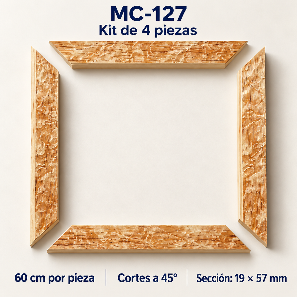 Moldura de madera grabada para marco MC127 – Kit de 4 piezas