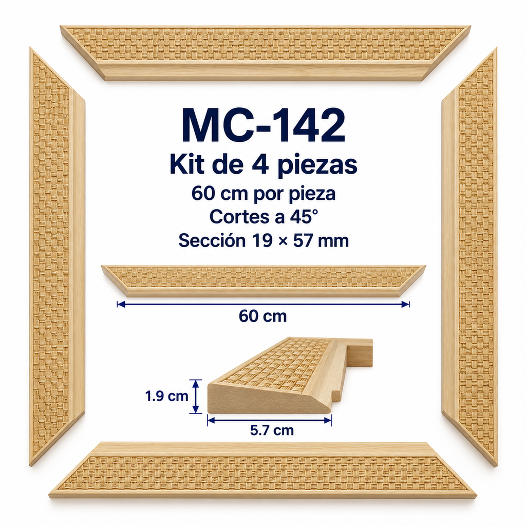 Moldura de madera grabada para marco MC142 – Kit de 4 piezas